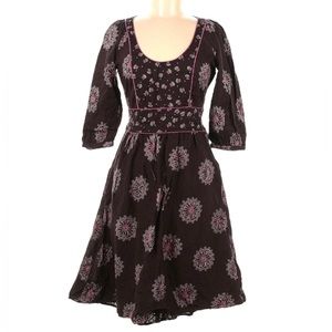 NWOT Anthropologie Viola peasant sash tie brown floral 3/4 sleeve Boho dress 2